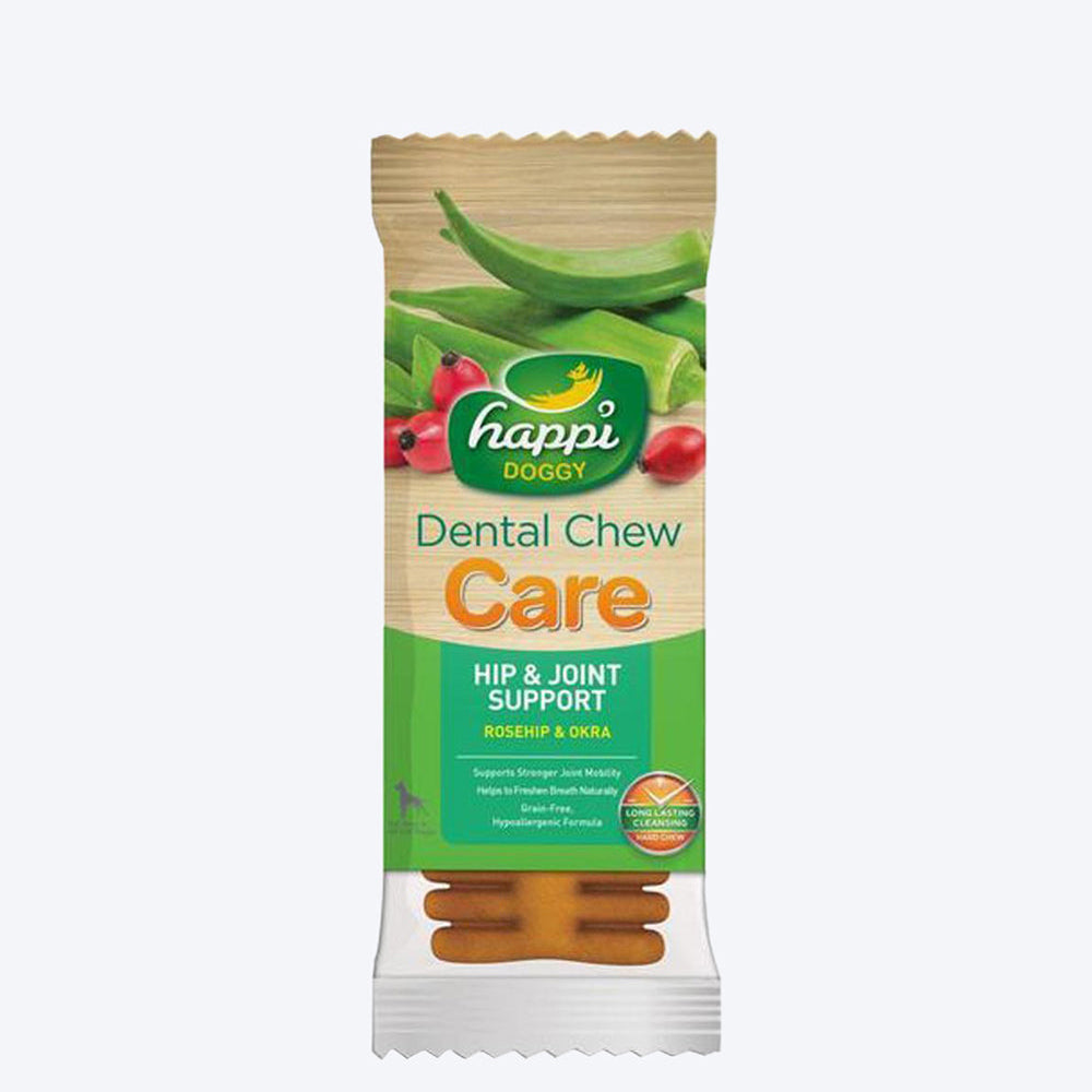 Happi Doggy Vegetarian Dental Chew - Care (Hip & Joint Support) Rosehip & Okra - Regular 4 inch - Single - 23 g - Heads Up For Tails