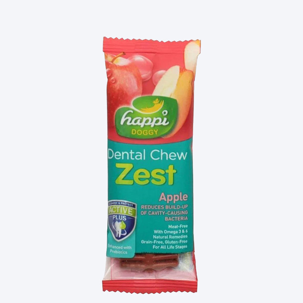 Happi Doggy Vegetarian Dental Chew - Zest - Apple (Singles) - Regular - 4 inch - 25 g - Heads Up For Tails