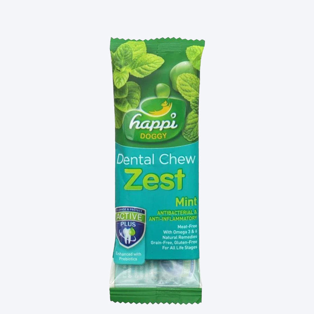 Happi Doggy Vegetarian Dental Chew - Zest - Mint (Singles) - Regular - 4 inch - 25 g - Heads Up For Tails