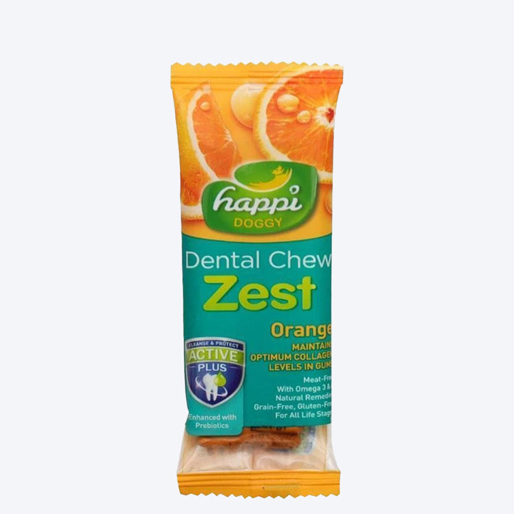 Happi Doggy Vegetarian Dental Chew - Zest - Orange (Singles) - Regular - 4 inch - 25 g - Heads Up For Tails