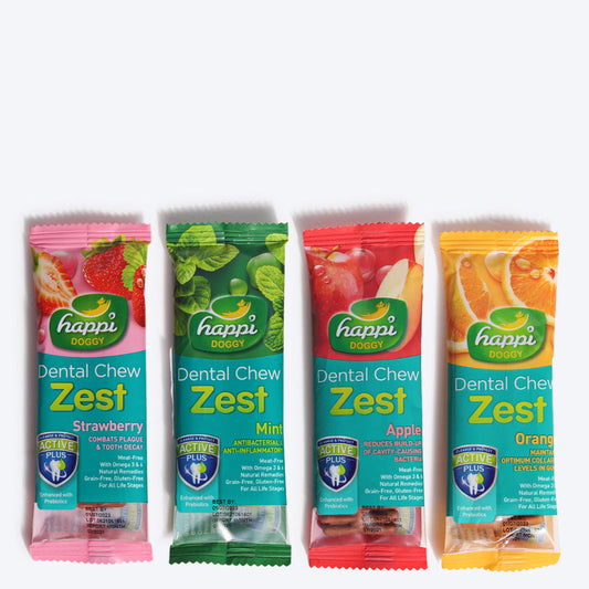 Happi Doggy Zest Dental Chew Dog Treats - Pack of 4 - Heads Up For Tails
