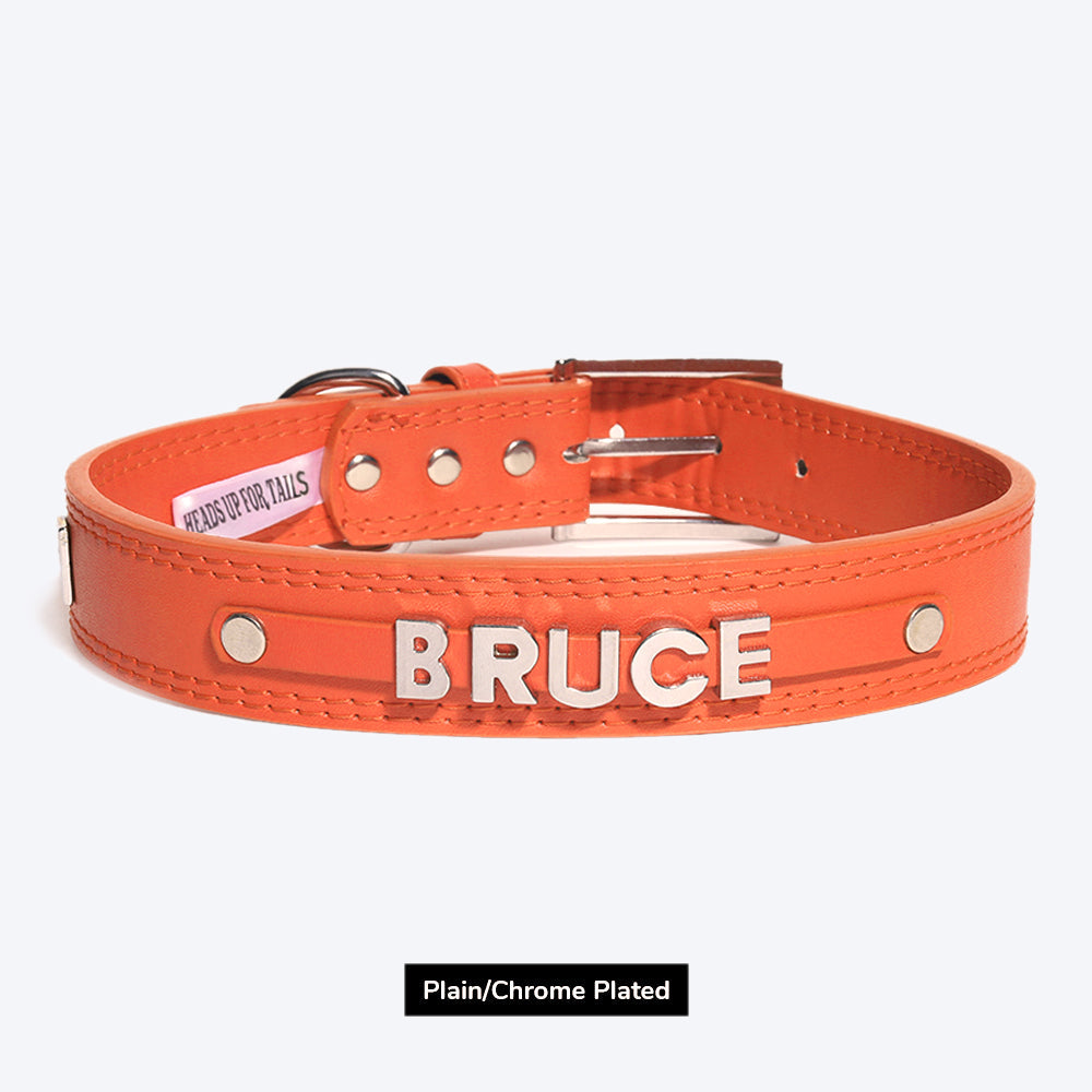 HUFT Personalised Dog Collar - Orange - Upto 7 Letters - Heads Up For Tails