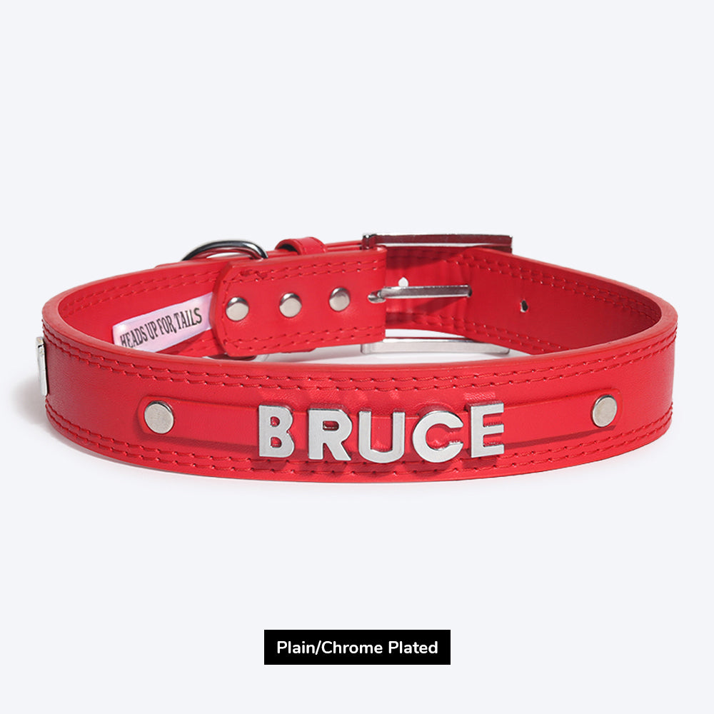 HUFT Personalised Dog Collar - Red - Upto 7 Letters - Heads Up For Tails