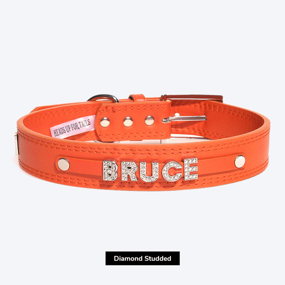 HUFT Personalised Dog Collar - Orange - Upto 7 Letters - Heads Up For Tails