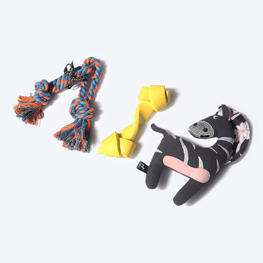 HUFT Rope Toy, Chew Toy and Cuddle Dog Toy (Set of 3) - Heads Up For Tails