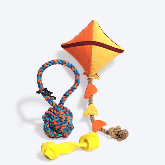 HUFT Tug Rope Toy, Chew Toy and Cuddle Dog Toy (Set of 3) - Heads Up For Tails