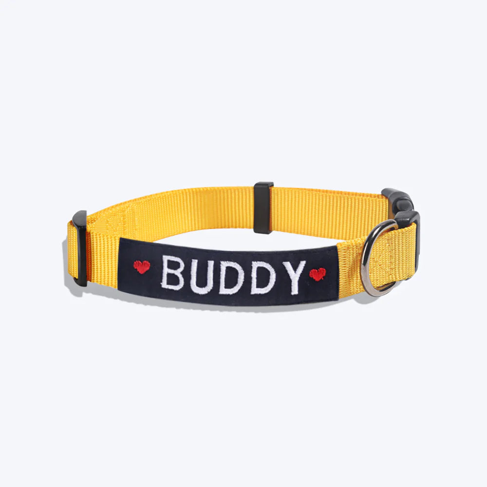 HUFT Essentials Nylon Dog Collar - Yellow (Can be Personalised) - Heads Up For Tails