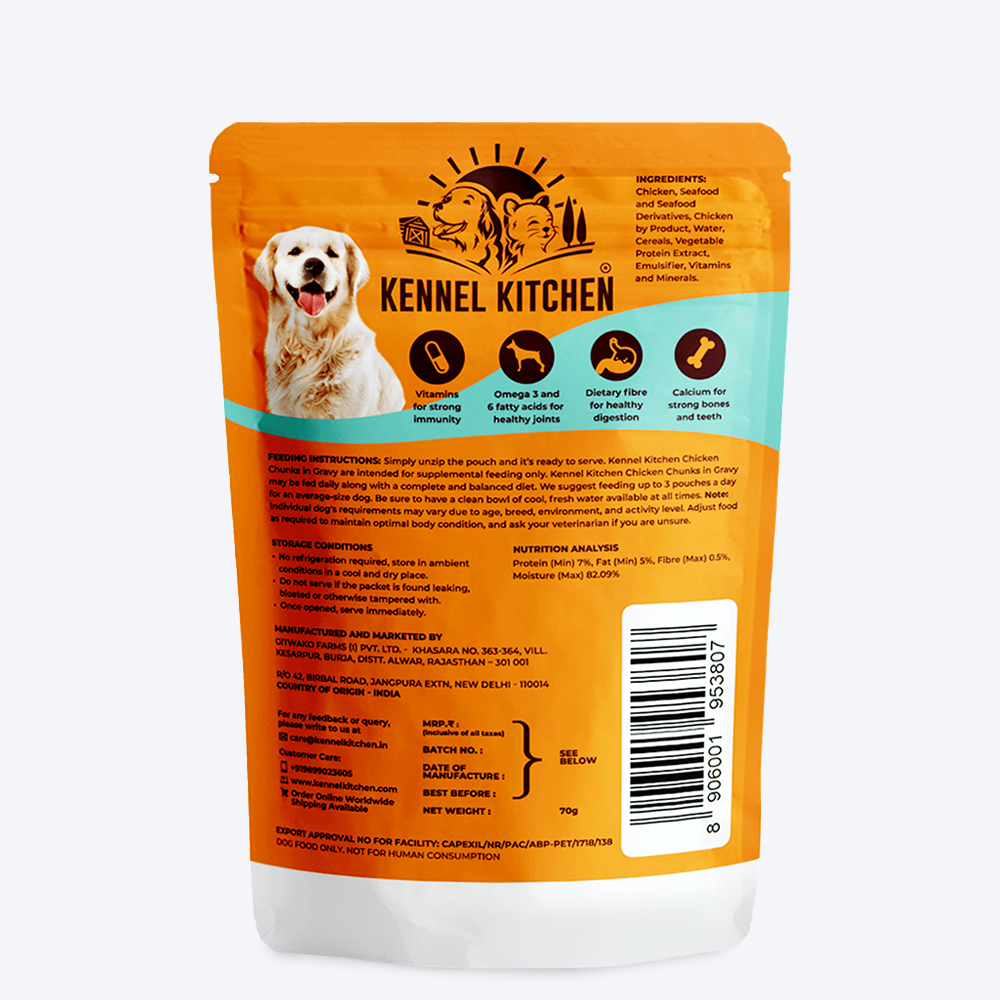 Kennel Kitchen Chicken Chunks in Gravy Wet Dog Food - 70 g - Heads Up For Tails