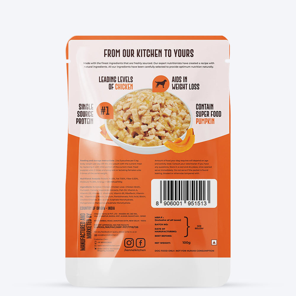 Kennel Kitchen Chicken with Pumpkin Supreme Cuts In Gravy Wet Dog Food - 100 g Packs - Heads Up For Tails