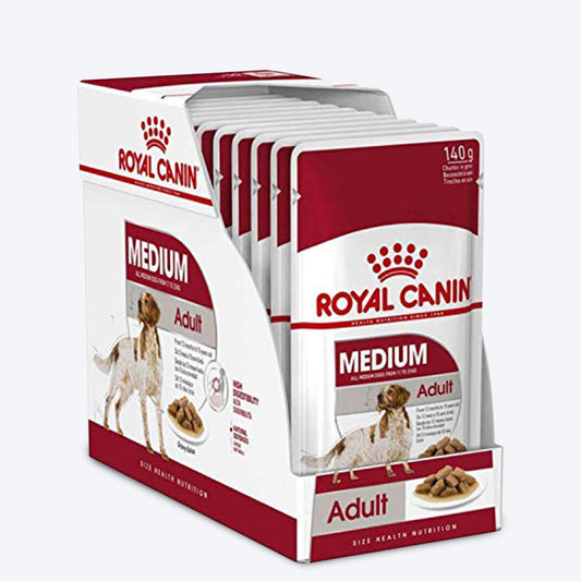 Royal Canin Medium Breed Adult Wet Dog Food Box - 10 X 140 g - Heads Up For Tails