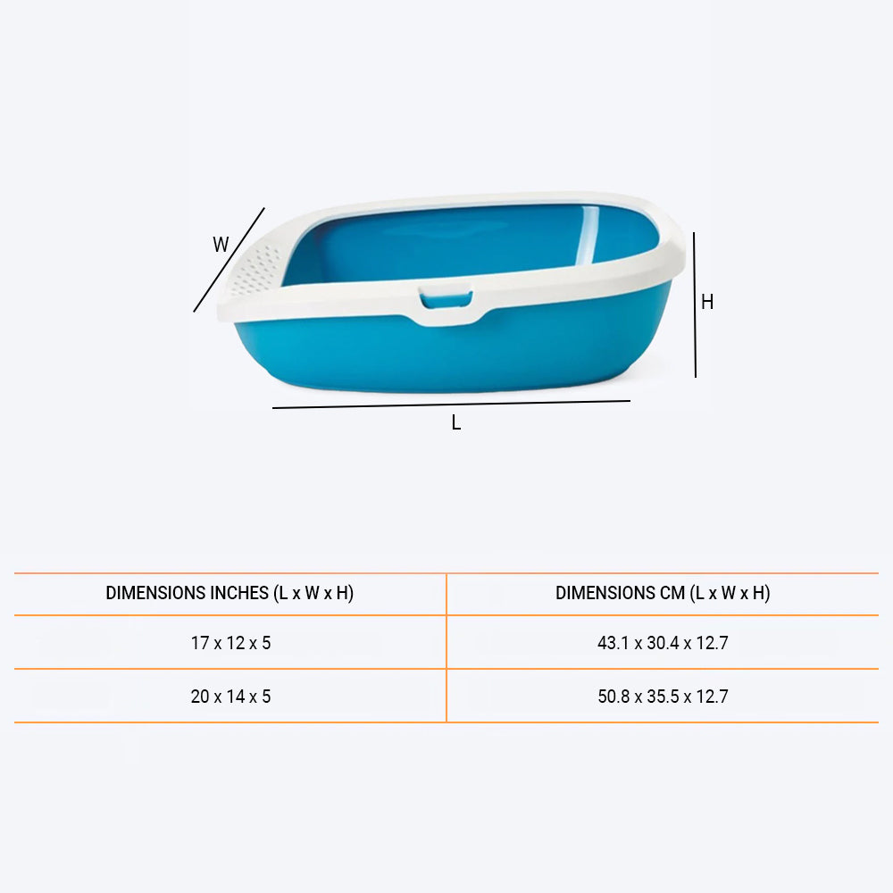 Savic Gizmo Cat Litter Tray with Rim - Blue - Heads Up For Tails