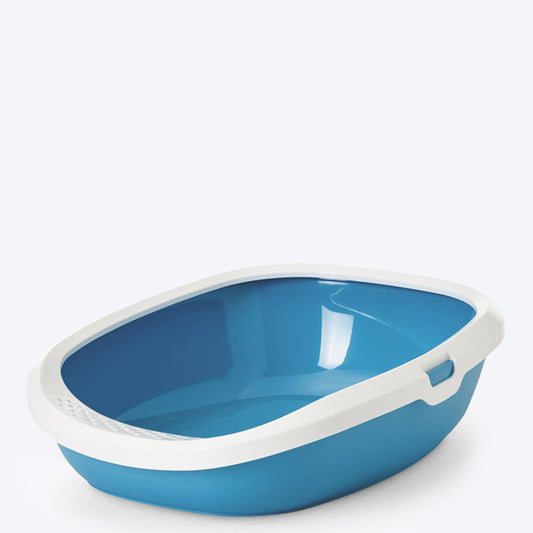 Savic Gizmo Cat Litter Tray with Rim - Blue - Heads Up For Tails