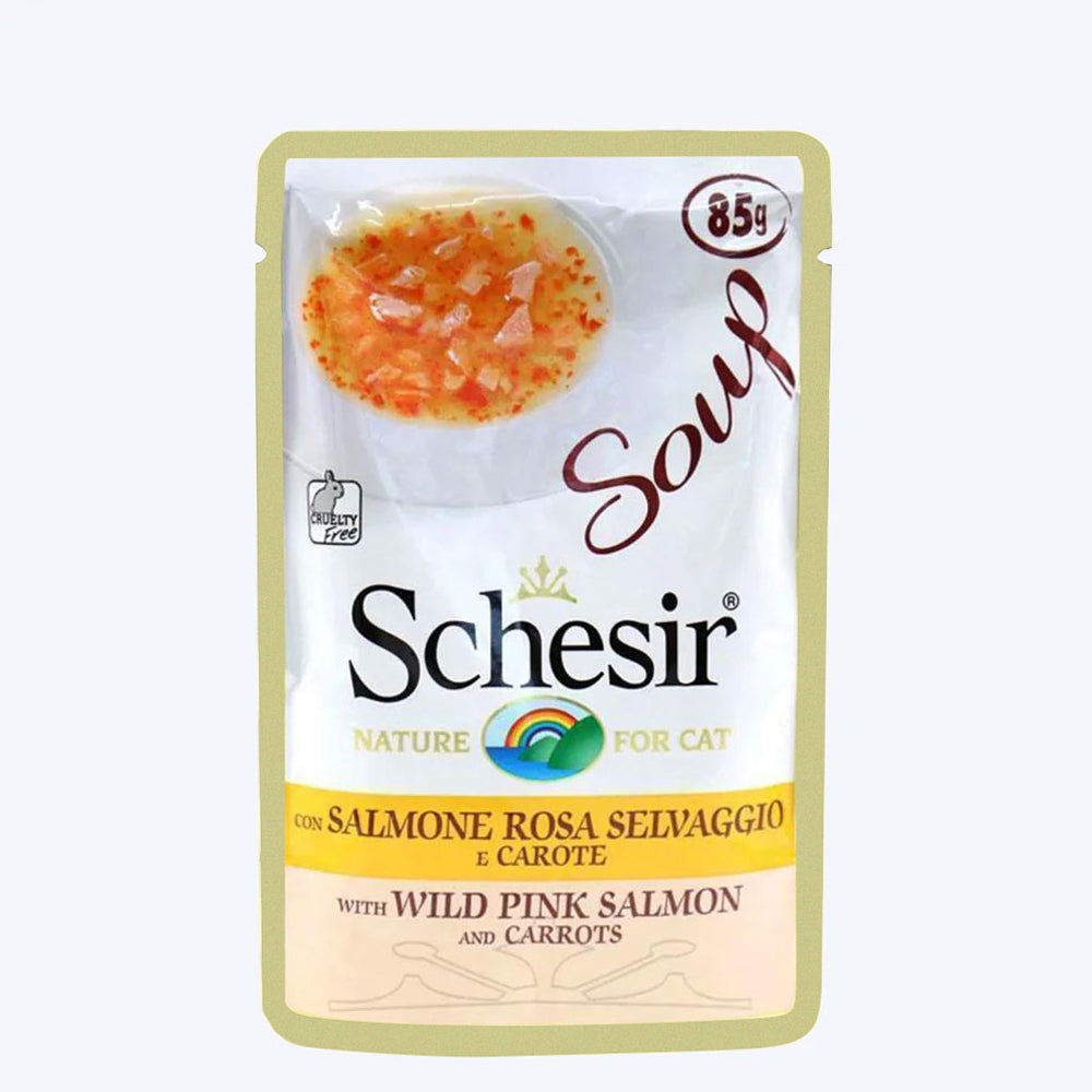 Schesir Pink Salmon and Carrots Wild Soup Wet Cat Food - 85 g-1