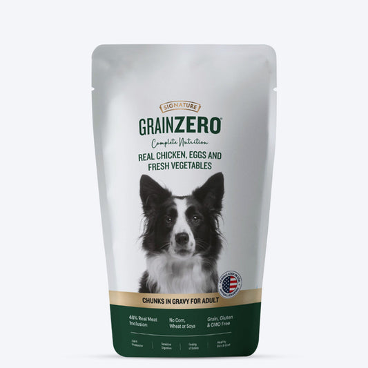 Signature Grain Zero Chicken Chunks In Gravy Wet Food For Adult & Senior Dogs 150 g Packs - Heads Up For Tails