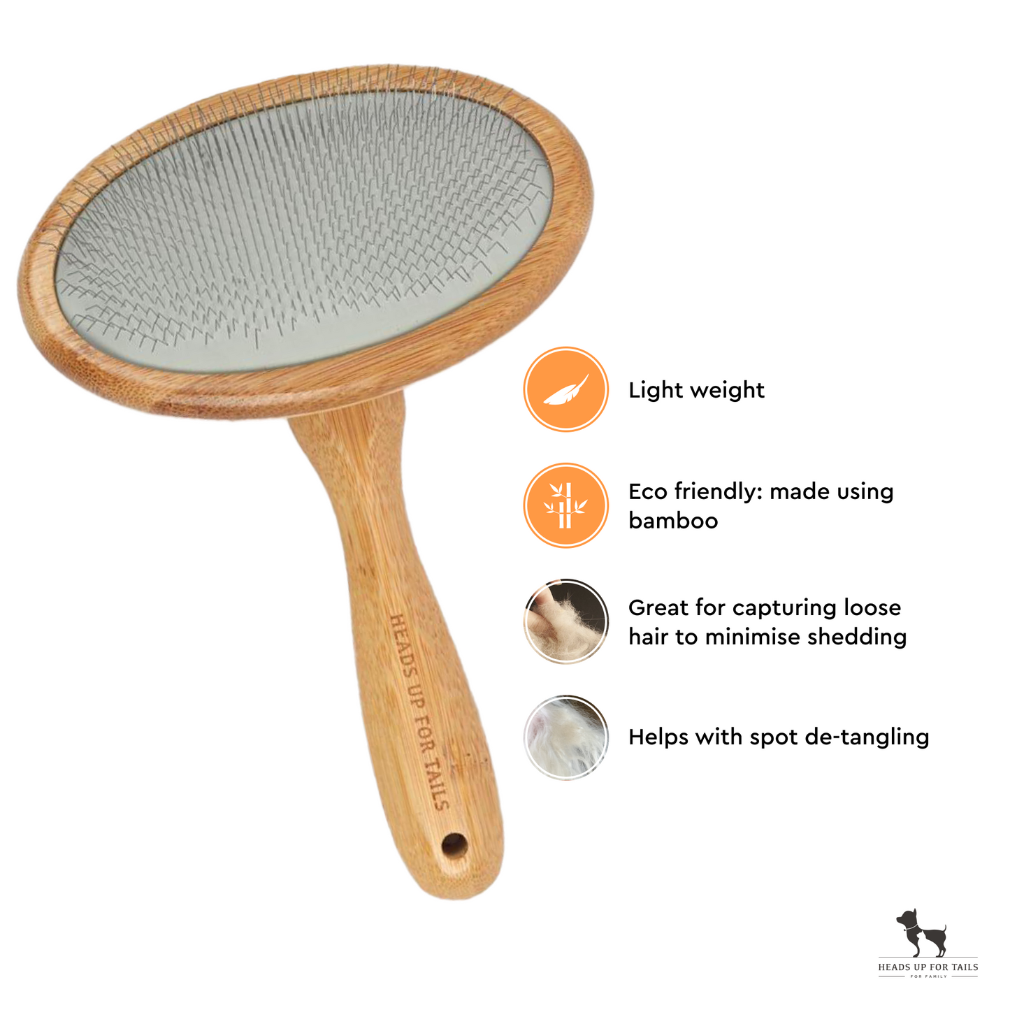 HUFT Bamboo Slicker Brush For Dogs & Cats - Heads Up For Tails