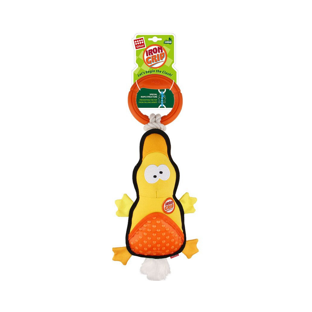 Gigwi Iron Grip Duck Plush Tug Dog Toy with TPR Handle