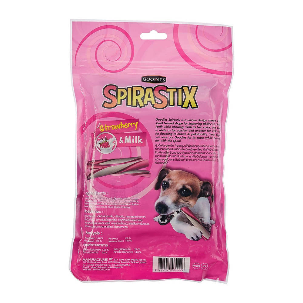 Goodies Spirastix Dog Treat - Strawberry and Milk - 450 g - Heads Up For Tails