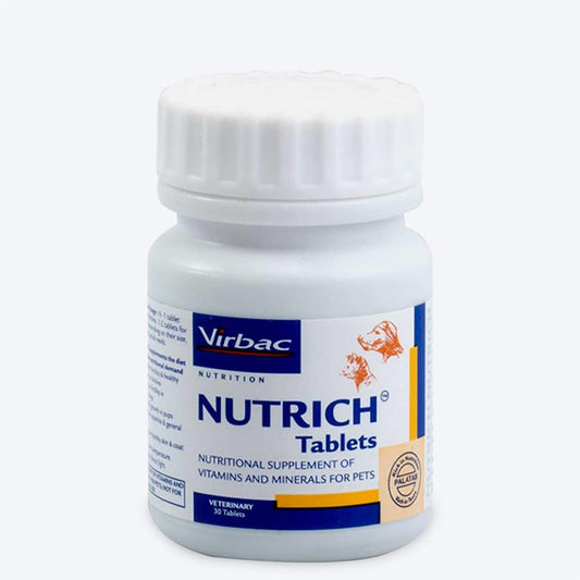 Virbac Nutrich Vitamin and Mineral Supplement for Dogs and Cats - 30 Tabs - Heads Up For Tails