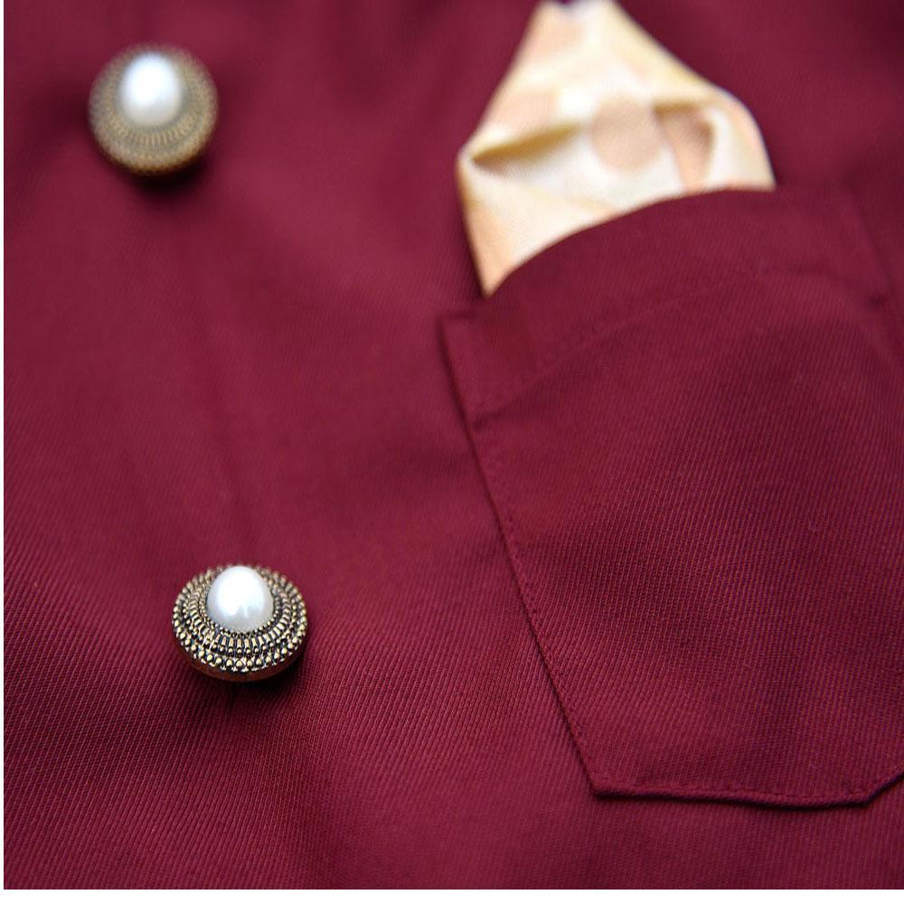 HUFT Personalised Burgundy Bandh Gala with Pocket Square and Pearl Buttons5
